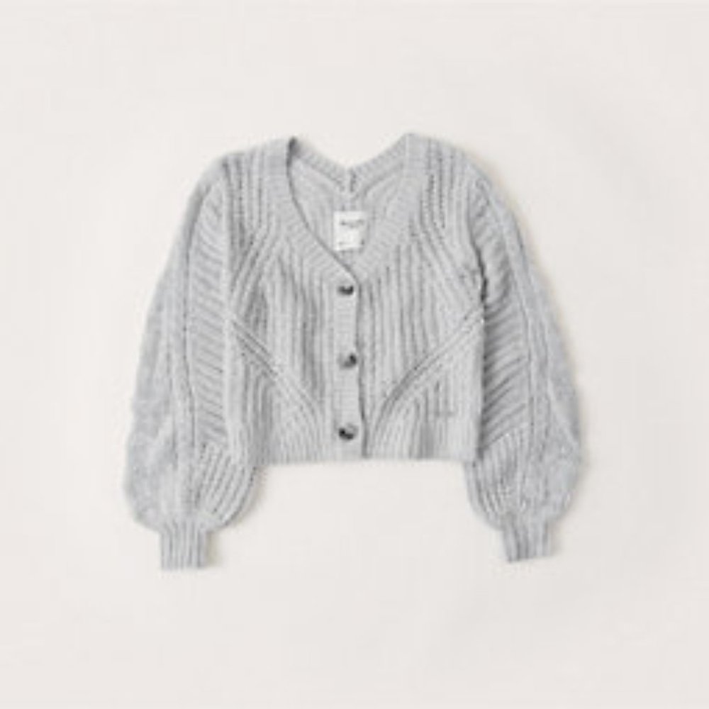 Abercrombie Grey Puff Sleeve Knit Cardigan (XS)